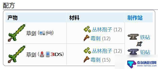 泰拉瑞亚中草剑怎么制作 泰拉瑞亚草剑合成配方