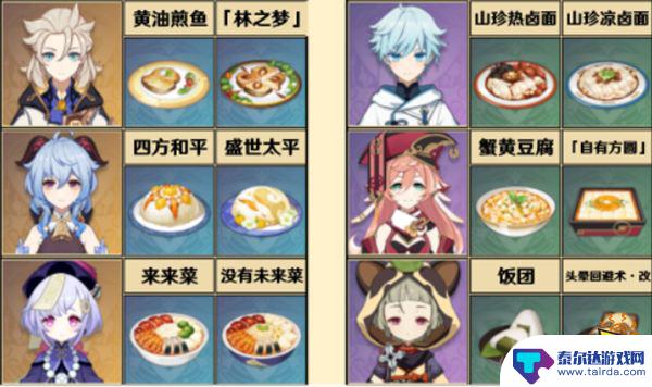原神角色料理 原神全角色特殊料理一览表